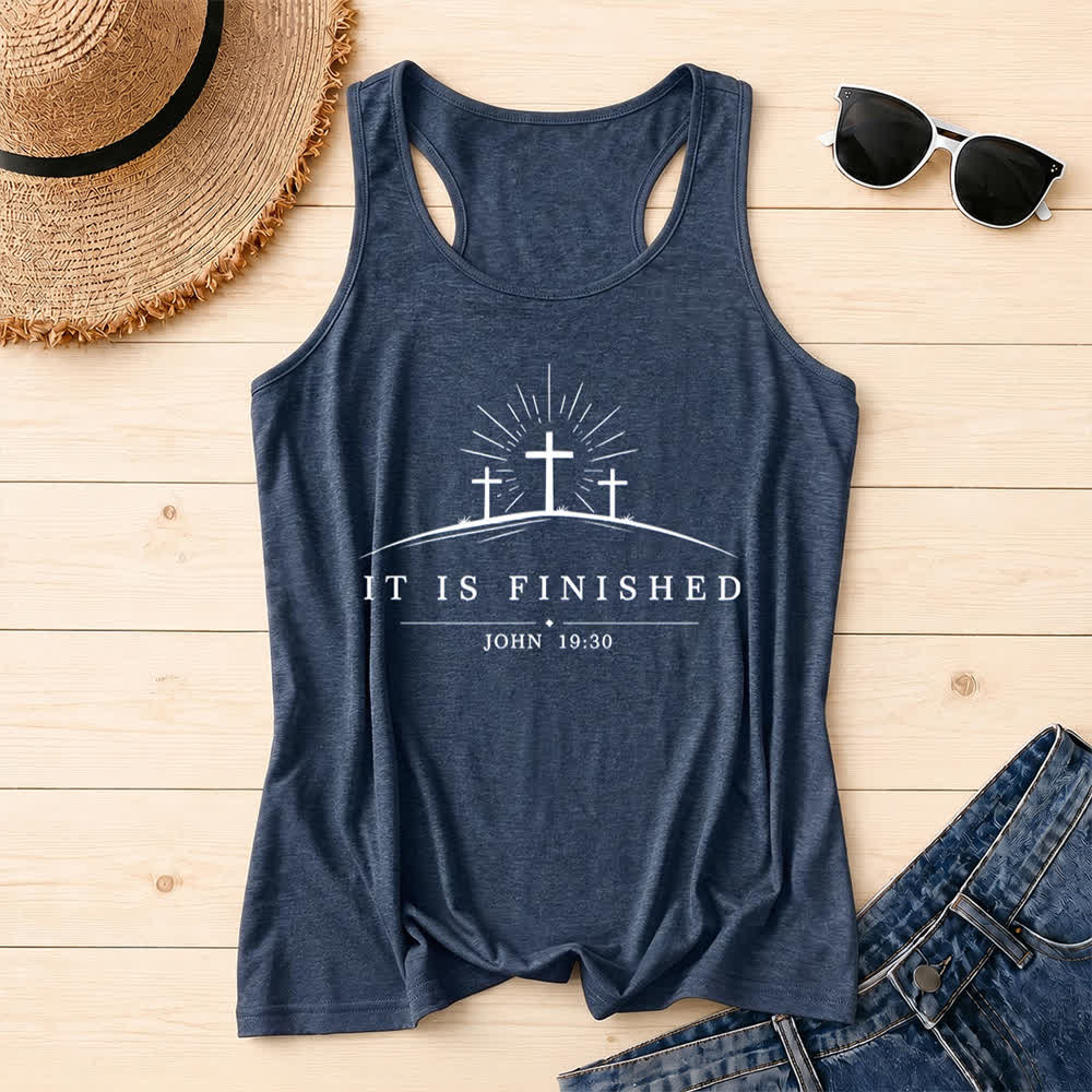 Christianartworkshop Classic Faith It Is Finished Cross Racerback Tank Top - Navy Blue - 2XL - image 8