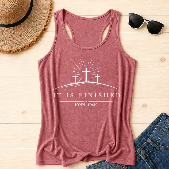 Christianartworkshop Classic Faith It Is Finished Cross Racerback Tank Top - Pink - 2XL - image 14