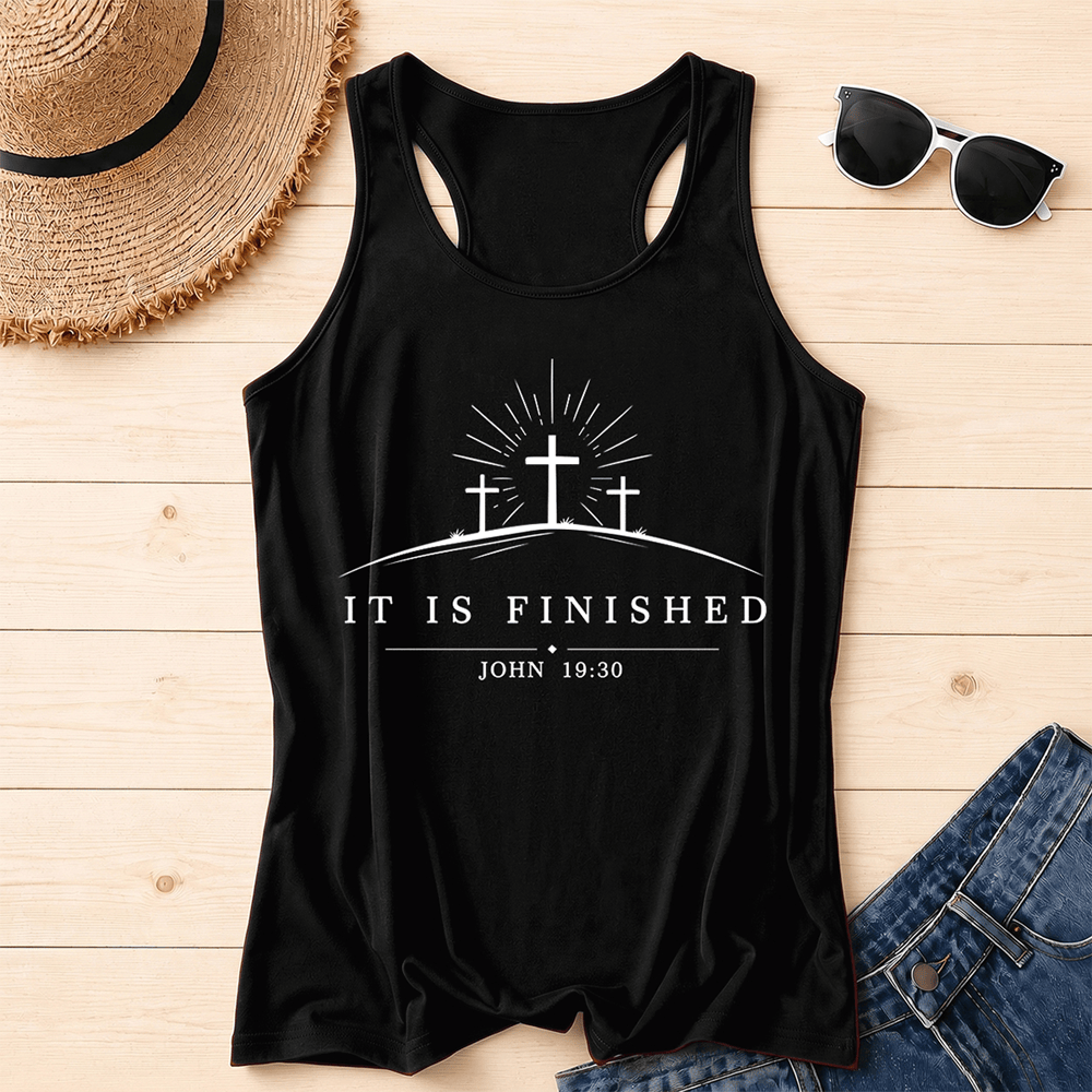 Christianartworkshop Classic Faith It Is Finished Cross Racerback Tank Top - Black - 2XL - image 0