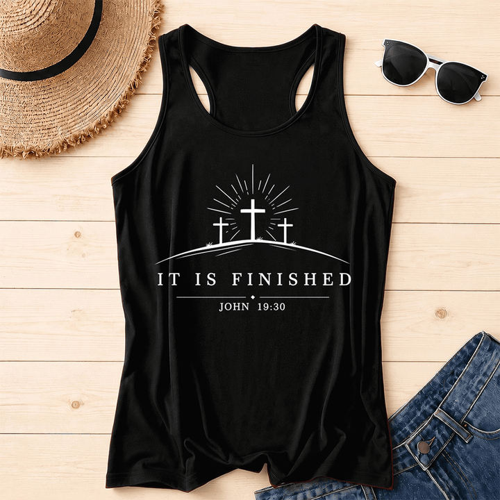 Christianartworkshop Classic Faith It Is Finished Cross Racerback Tank Top - Black - 2XL - image 0
