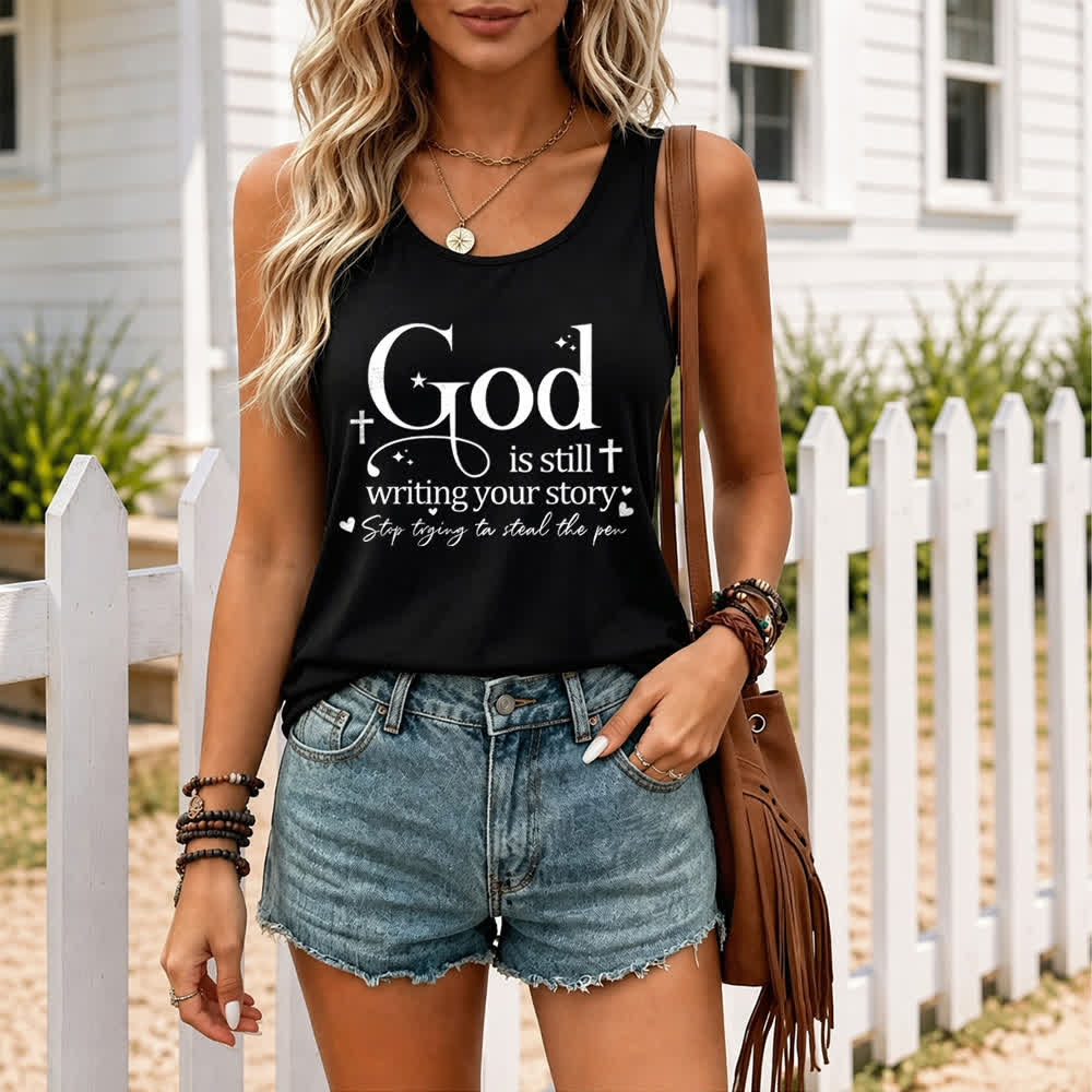 Christianartworkshop God Is Still Writing Your Story Christian Workout Racerback Tank Top - image 4