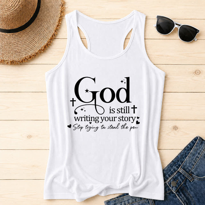 Christianartworkshop God Is Still Writing Your Story Christian Workout Racerback Tank Top - White - 2XL - image 6