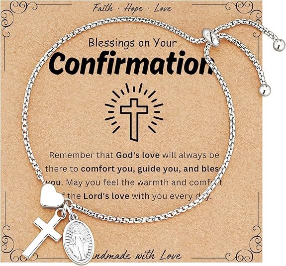 Christianartworkshop Adjustable Box Chain Charm Bracelet With Cross Heart & Holy Medal: Emblem of Tender Celestial Blessing - Silver - Conformation - image 10
