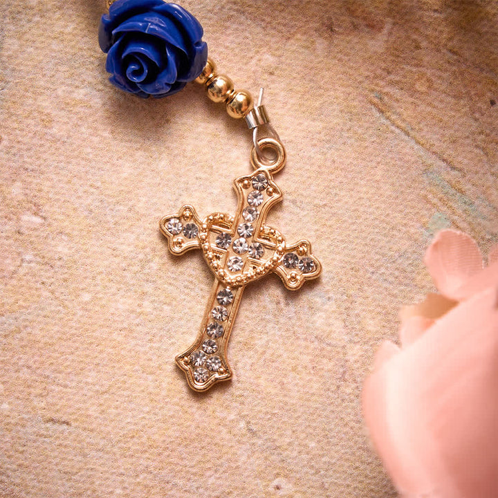Christianartworkshop Blue Porcelain Bead Rosary With Blue Rose Ornaments & Our Lady of Aparecida Medal - image 7