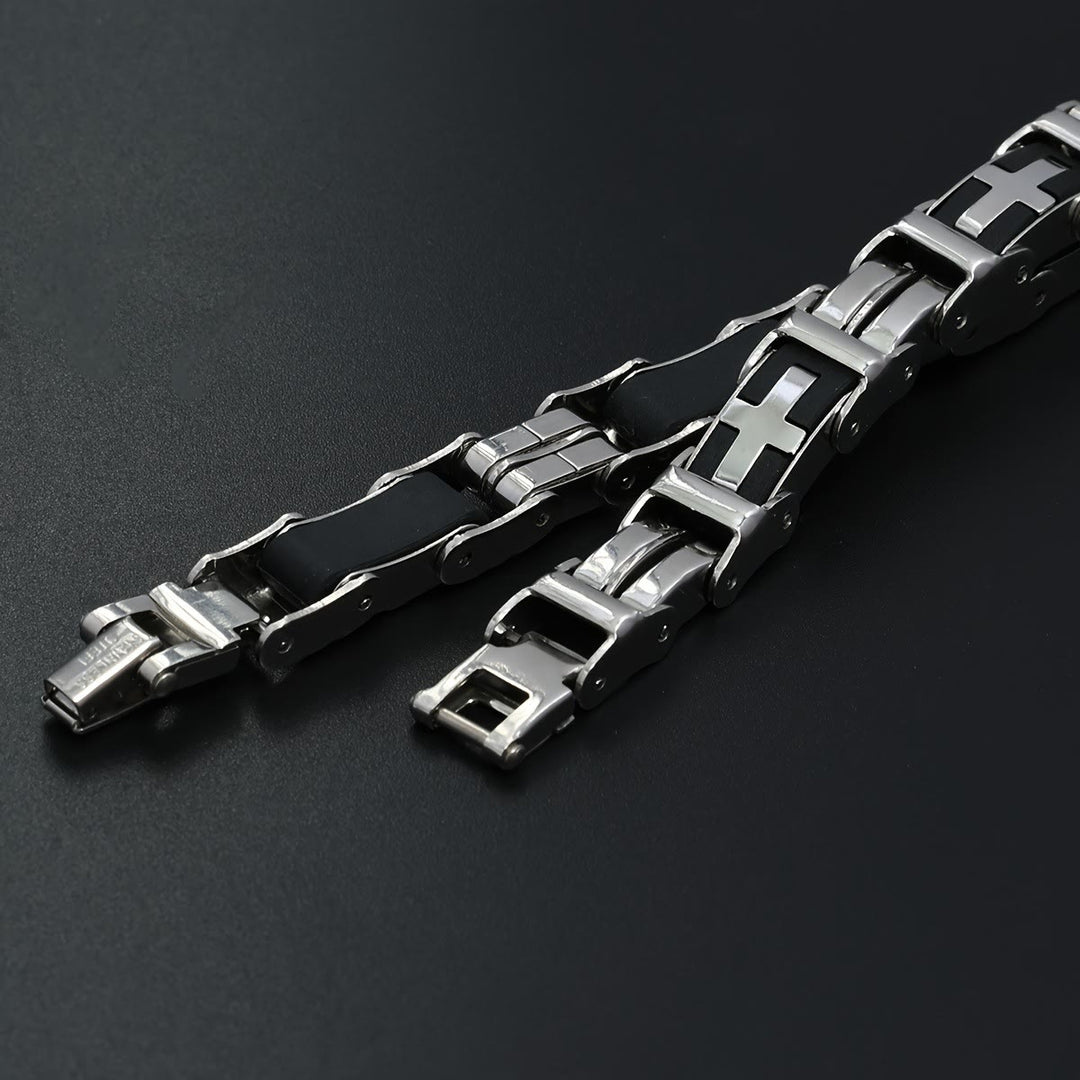 Christianartworkshop Rugged Biker Style Cross Inlaid Wrist Bracelet: Emblem of Unwavering Inner Serenity - image 3