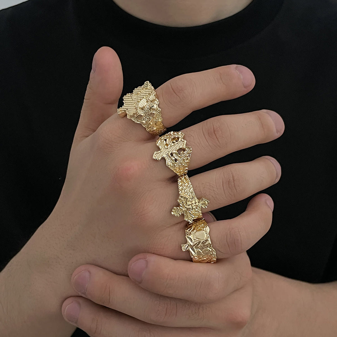 Christianartworkshop Vintage Irregular Relief Cross Stackable Open Ring: Emblem of Timeless Celestial Hope - Golden (Set of 4)(Suitable for US Sizes 6-9) - image 0
