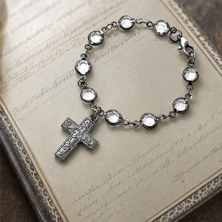 Christianartworkshop Rhinestone Bead Cross Bracelet & Car Hanging Ornament: Emblem of Steadfast Heavenly Safeguard - image 4