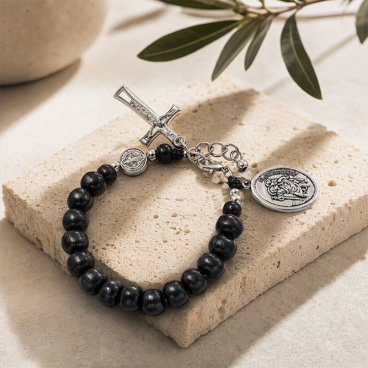 Christianartworkshop Natural Wood Bead St. Christopher Rosary Bracelet: Emblem of Safe Voyage Heavenly Protection - image 9