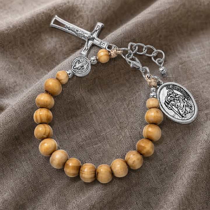 Christianartworkshop Natural Wood Bead St. Christopher Rosary Bracelet: Emblem of Safe Voyage Heavenly Protection - image 18