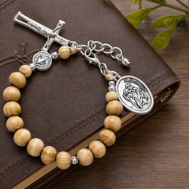 Christianartworkshop Natural Wood Bead St. Christopher Rosary Bracelet: Emblem of Safe Voyage Heavenly Protection - image 16
