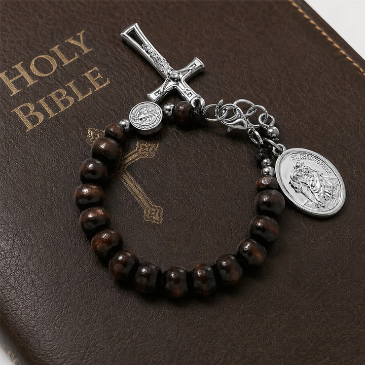 Christianartworkshop Natural Wood Bead St. Christopher Rosary Bracelet: Emblem of Safe Voyage Heavenly Protection - image 24
