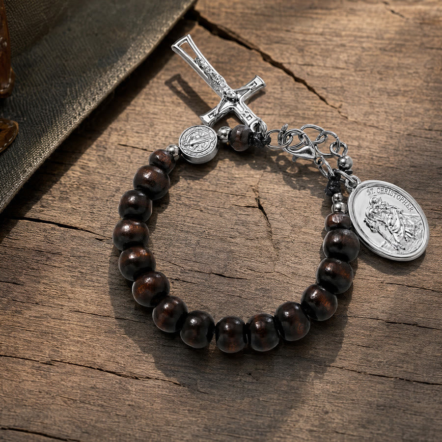 Christianartworkshop Natural Wood Bead St. Christopher Rosary Bracelet: Emblem of Safe Voyage Heavenly Protection - image 23