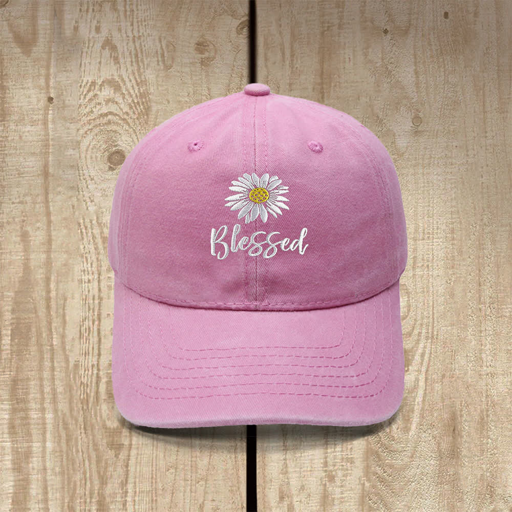 Christianartworkshop Blessed Daisy Floral Embroidered Classic Casual Hat - Pink - image 6