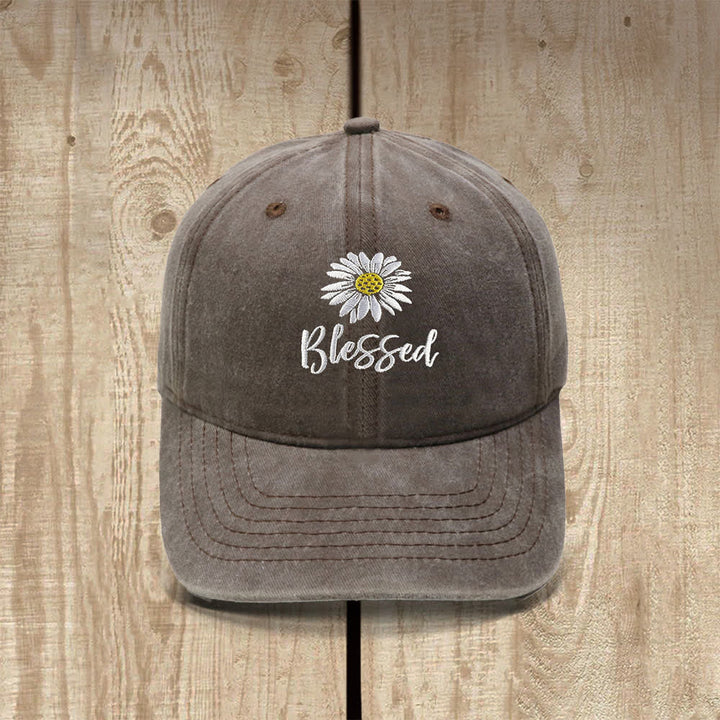 Christianartworkshop Blessed Daisy Floral Embroidered Classic Casual Hat - Coffee - image 12