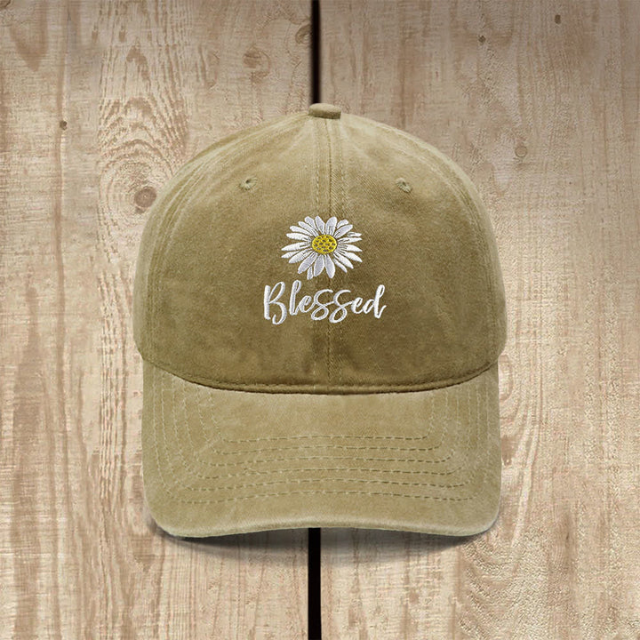 Christianartworkshop Blessed Daisy Floral Embroidered Classic Casual Hat - Khaki - image 5