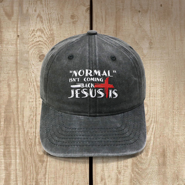 Christianartworkshop Normal Isn't Coming Back Jesus Is Cross Letter Embroidered Classic Casual Hat - Black - image 1