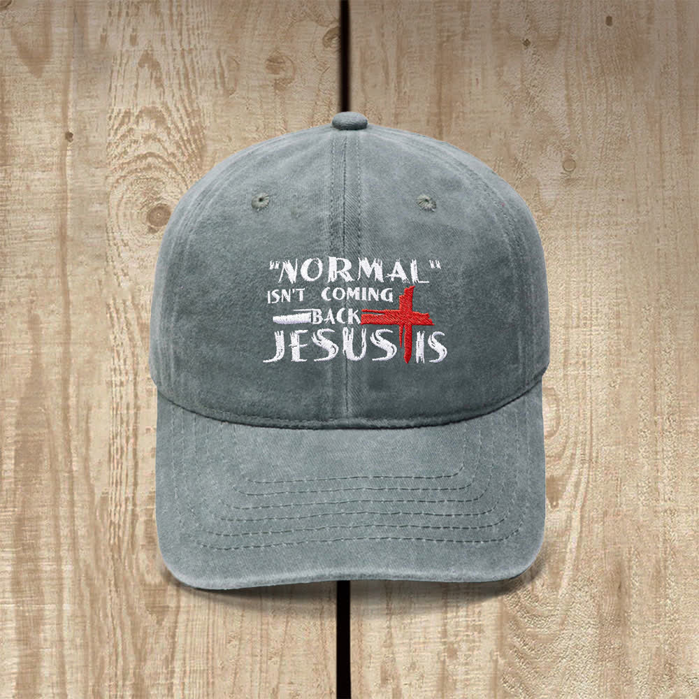 Christianartworkshop Normal Isn't Coming Back Jesus Is Cross Letter Embroidered Classic Casual Hat - Grey - image 2