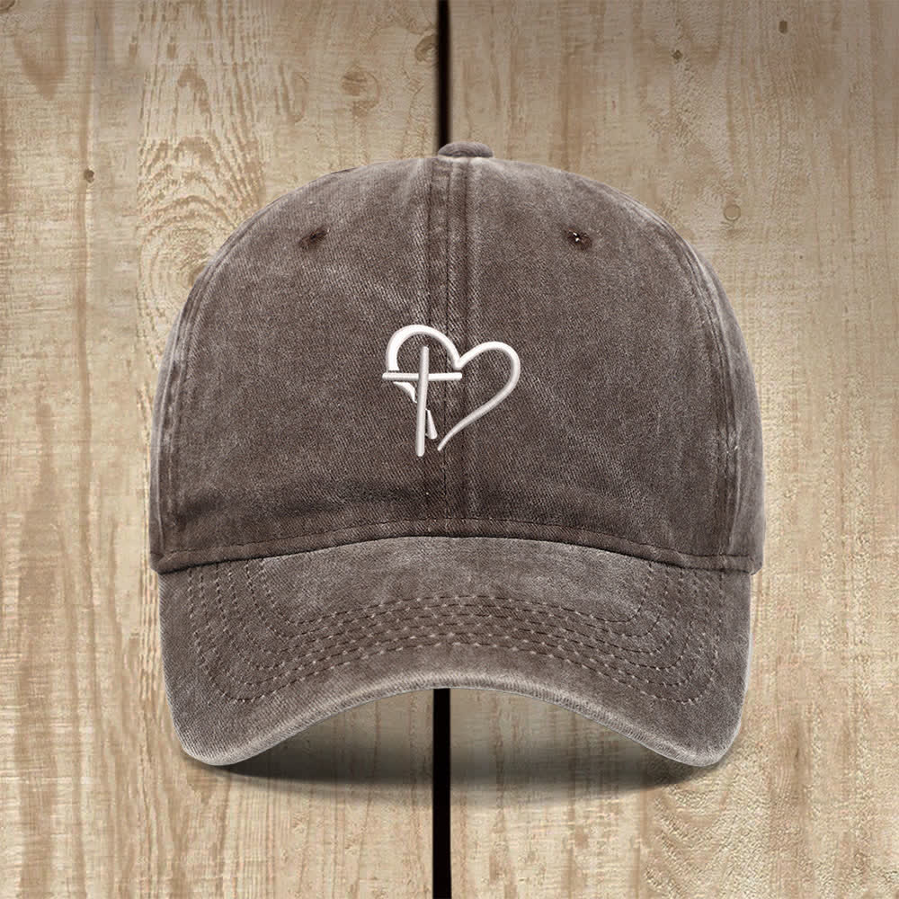 Christianartworkshop Heart Cross Symbol Embroidered Classic Casual Hat - Coffee - image 6