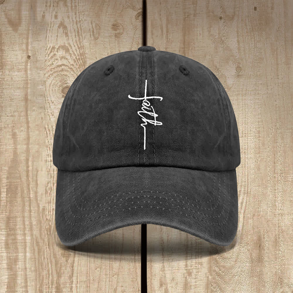 Christianartworkshop Faith Cross Cursive Letter Embroidered Classic Casual Hat - Faith Cross - image 0