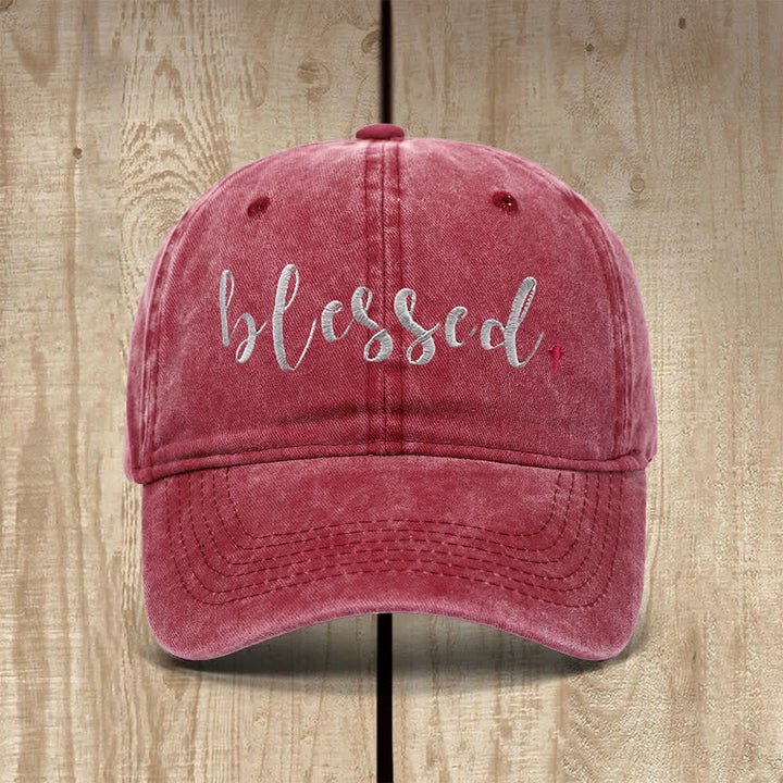Christianartworkshop Blessed Cursive Letter Small Cross Embroidered Classic Casual Hat - Wine - image 6