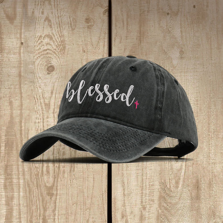 Christianartworkshop Blessed Cursive Letter Small Cross Embroidered Classic Casual Hat - image 2