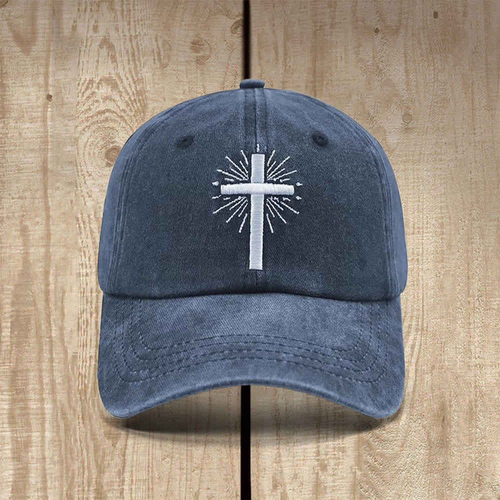 Christianartworkshop Radiant Burst Cross Symbol Embroidered Classic Casual Hat - Navy Blue - image 2