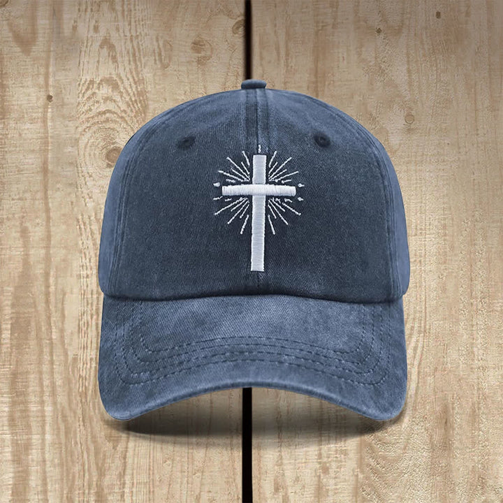 Christianartworkshop Radiant Burst Cross Symbol Embroidered Classic Casual Hat - Navy Blue - image 2