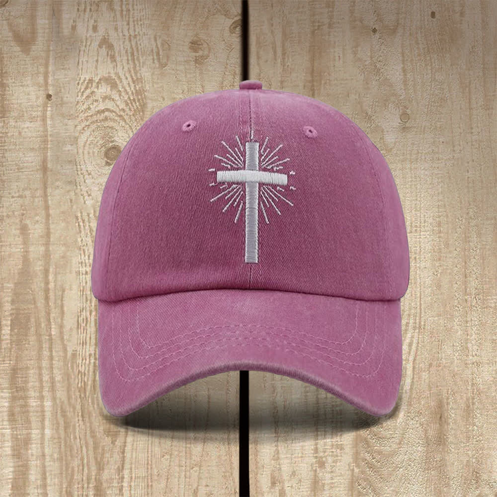 Christianartworkshop Radiant Burst Cross Symbol Embroidered Classic Casual Hat - Purple - image 0