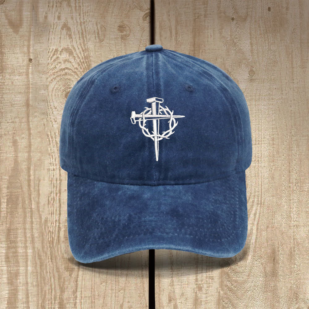 Christianartworkshop Crown Of Thorns Nails Cross Symbol Embroidered Classic Casual Hat - Navy Blue - image 16
