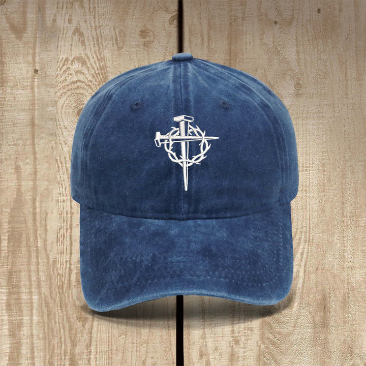 Christianartworkshop Crown Of Thorns Nails Cross Symbol Embroidered Classic Casual Hat - Navy Blue - image 16