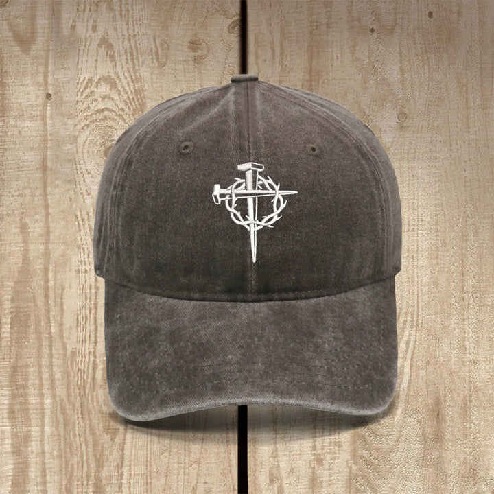 Christianartworkshop Crown Of Thorns Nails Cross Symbol Embroidered Classic Casual Hat - Coffee - image 0
