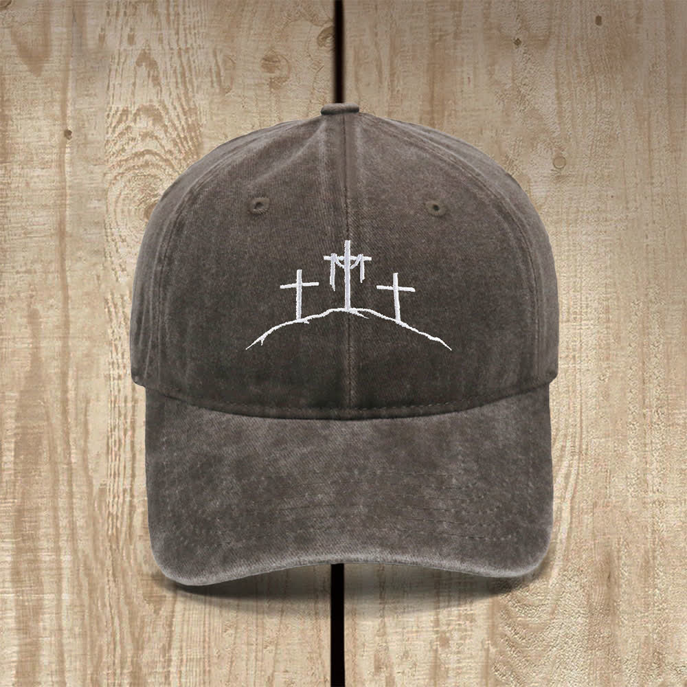 Christianartworkshop Three Hilltop Crosses Symbol Embroidered Classic Casual Hat - Coffee - image 17