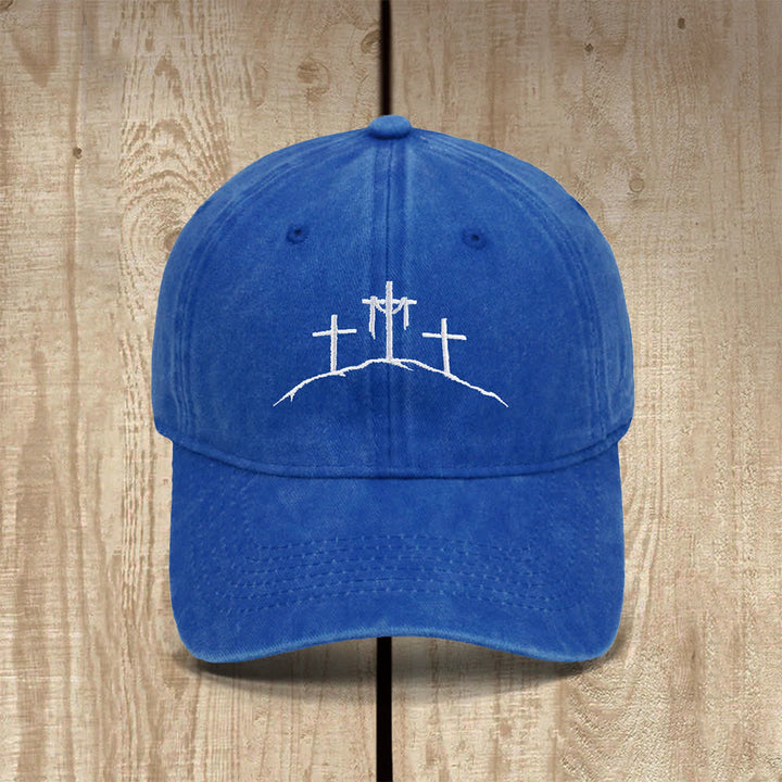 Christianartworkshop Three Hilltop Crosses Symbol Embroidered Classic Casual Hat - Royal Blue - image 13