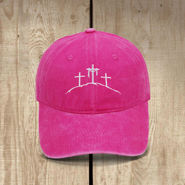 Christianartworkshop Three Hilltop Crosses Symbol Embroidered Classic Casual Hat - Rose - image 4