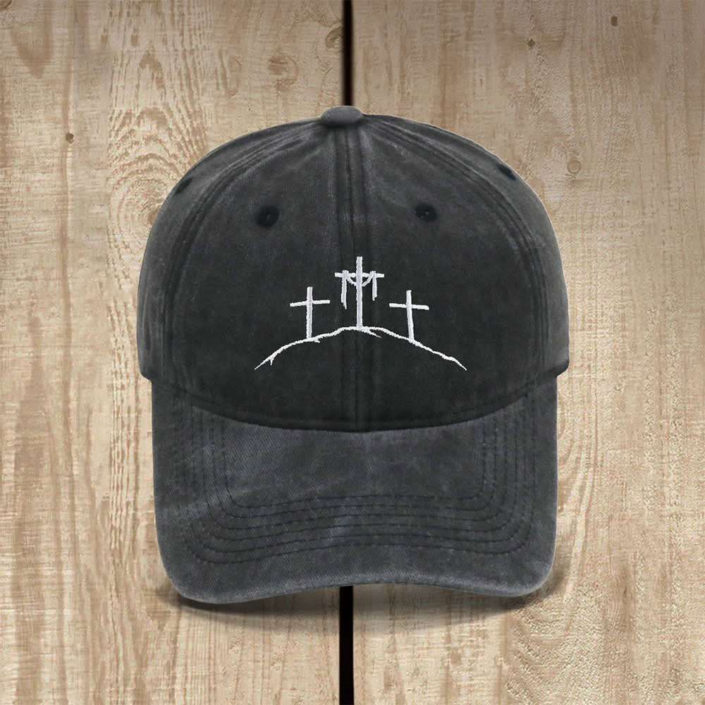 Christianartworkshop Three Hilltop Crosses Symbol Embroidered Classic Casual Hat - Black - image 0