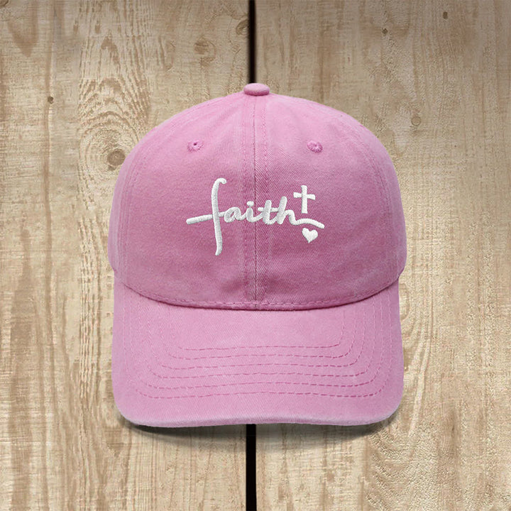 Christianartworkshop Faith Cross Heart Cursive Letter Embroidered Classic Casual Hat - Pink - image 7