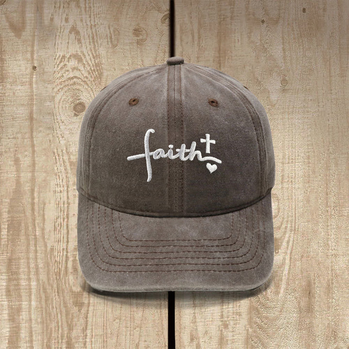 Christianartworkshop Faith Cross Heart Cursive Letter Embroidered Classic Casual Hat - Coffee - image 12