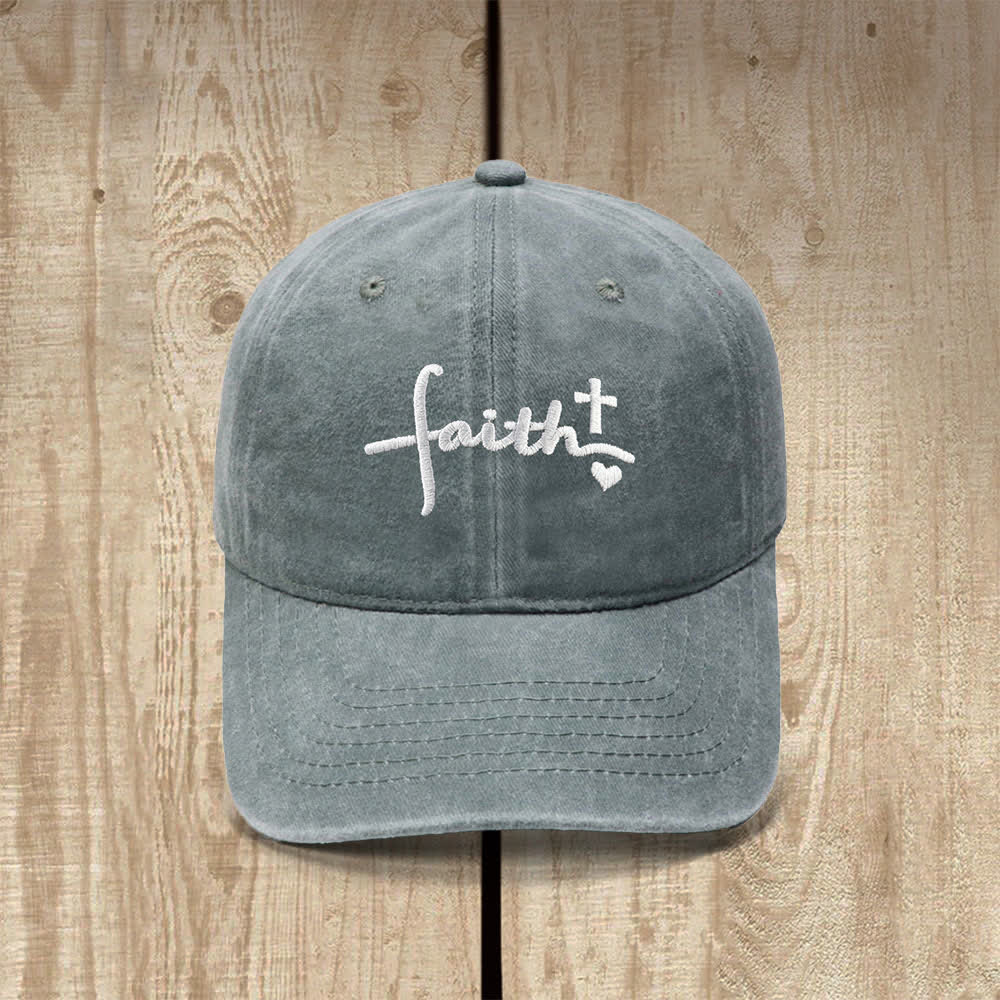 Christianartworkshop Faith Cross Heart Cursive Letter Embroidered Classic Casual Hat - Grey - image 4