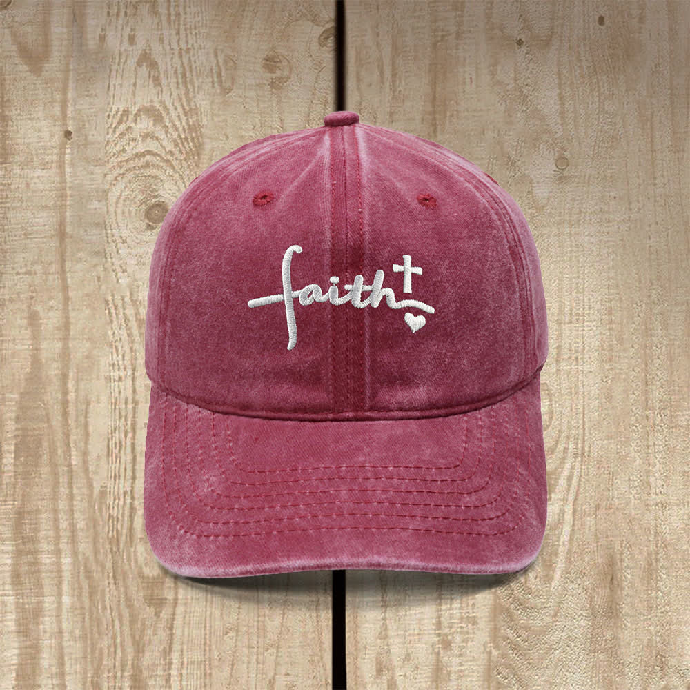 Christianartworkshop Faith Cross Heart Cursive Letter Embroidered Classic Casual Hat - Wine - image 6