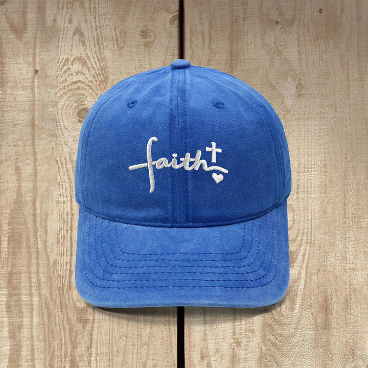 Christianartworkshop Faith Cross Heart Cursive Letter Embroidered Classic Casual Hat - Royal Blue - image 15