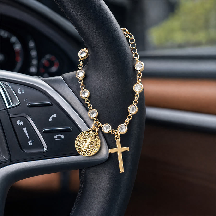 Christianartworkshop Portable Devotional Wrist Rosary With St. Benedict Charm: Vessel of Steadfast Blessed Protection - Golden - image 7