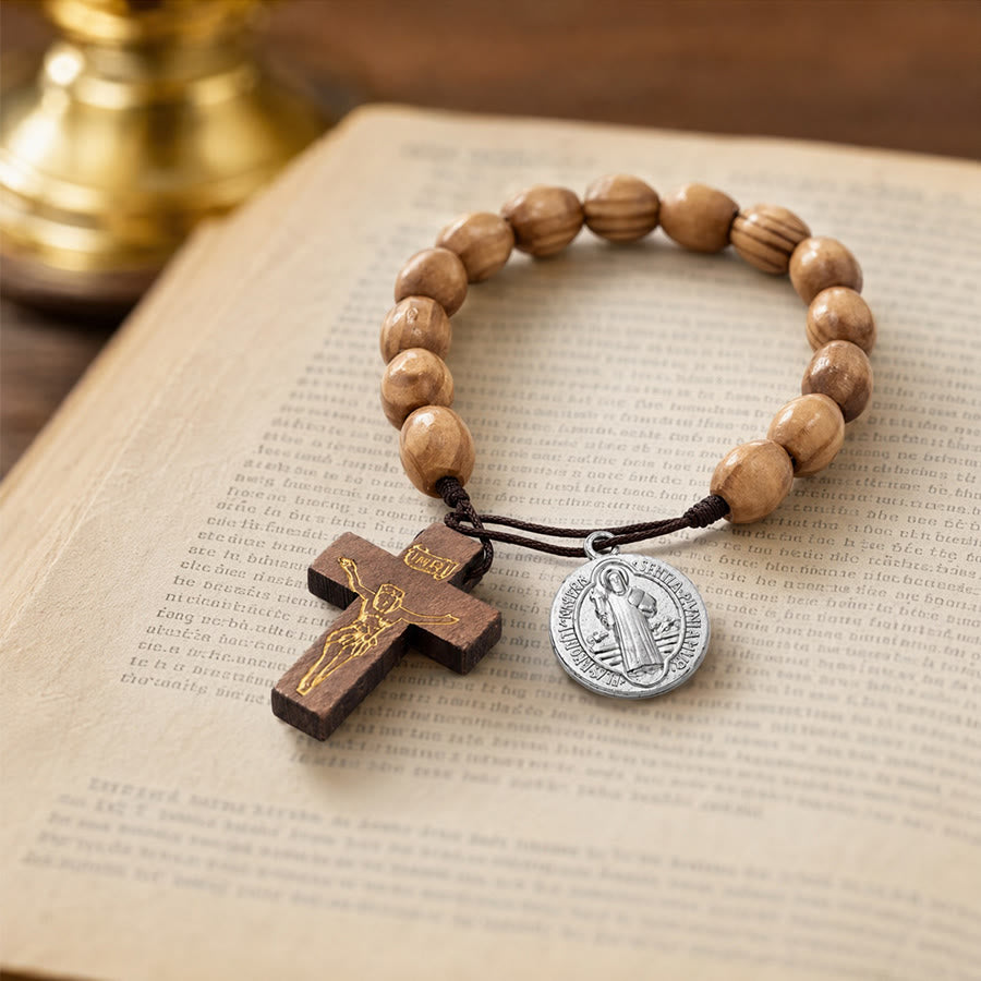 Christianartworkshop Hand Knotted Wooden Bead Wrist Rosary With St. Joseph Medal & Crucifix: Emblem of Family Celestial Safeguard - image 8