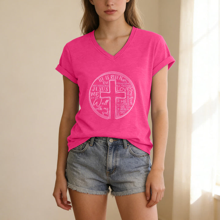 Christianartworkshop Faith Cross Circle Graphic Soft Cotton Womens V Neck Tee - image 23