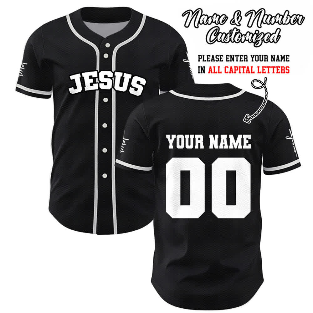 Christianartworkshop Classic Jesus Personalized Sportswear Unisex Custom Baseball Jersey - Black - 5XL - Name & Number Customized - image 0