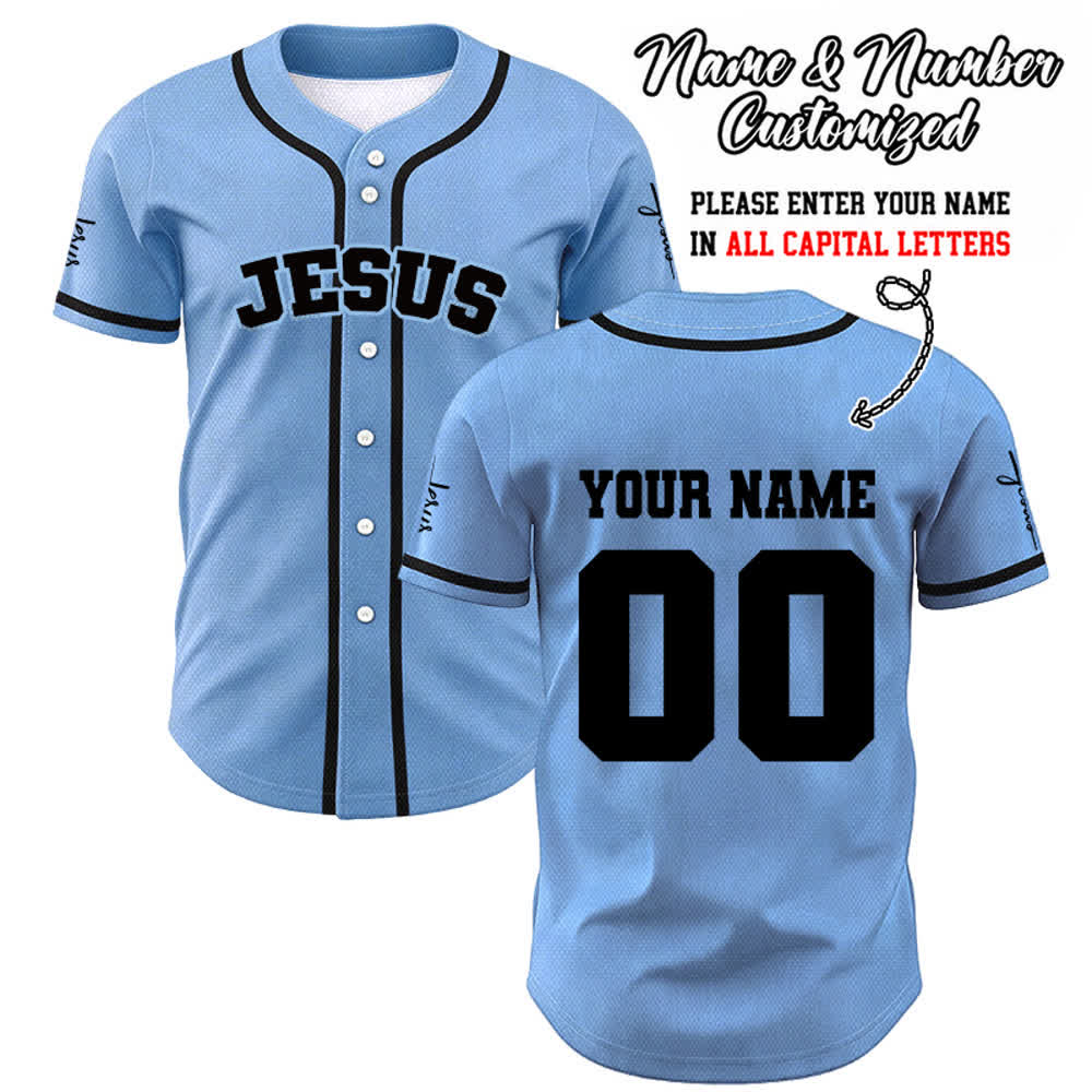 Christianartworkshop Classic Jesus Personalized Sportswear Unisex Custom Baseball Jersey - Blue - 5XL - Name & Number Customized - image 32