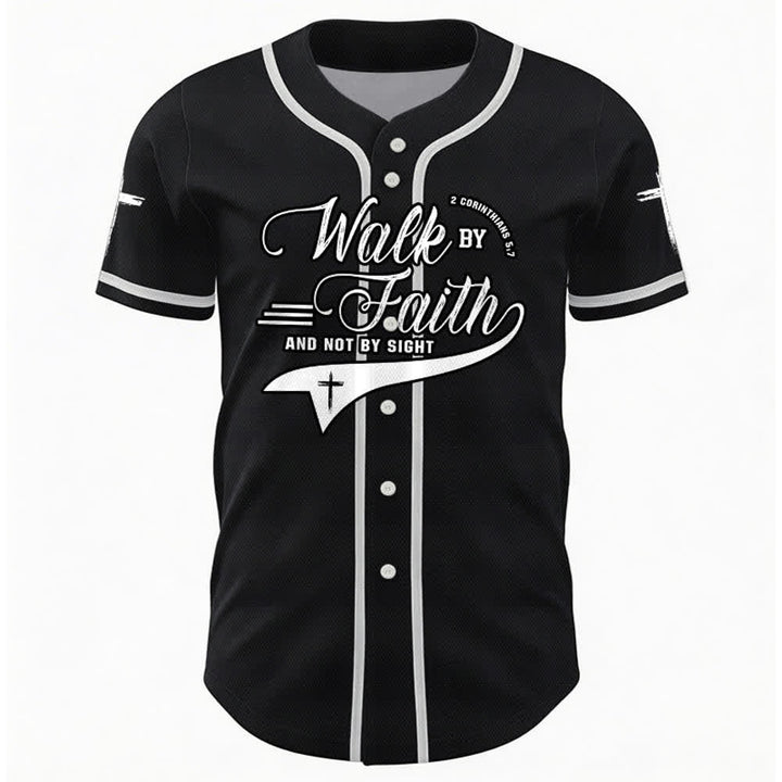 Christianartworkshop 2 Corinthians 5:7 “Walk By Faith And Not By Sight” Cross Statement Baseball Jersey - image 15