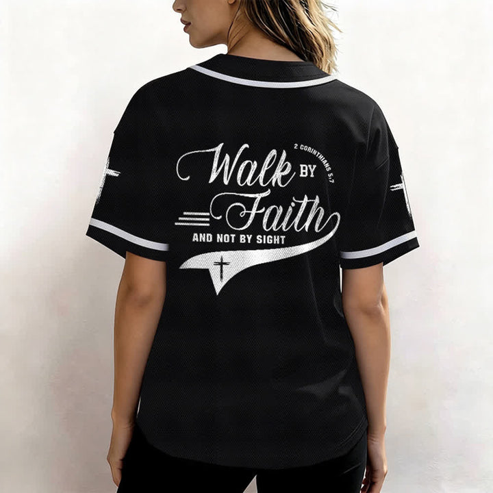 Christianartworkshop 2 Corinthians 5:7 “Walk By Faith And Not By Sight” Cross Statement Baseball Jersey - image 18