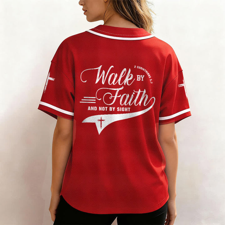 Christianartworkshop 2 Corinthians 5:7 “Walk By Faith And Not By Sight” Cross Statement Baseball Jersey - image 32