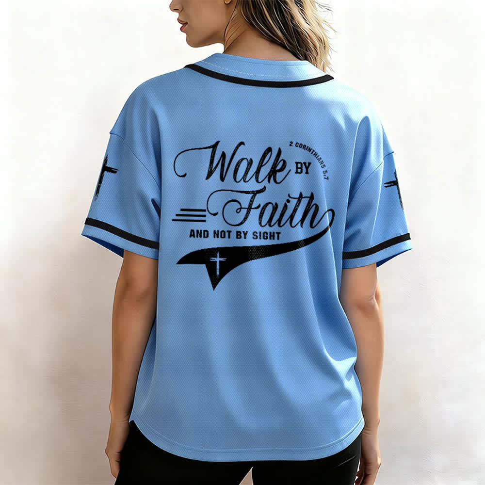 Christianartworkshop 2 Corinthians 5:7 “Walk By Faith And Not By Sight” Cross Statement Baseball Jersey - image 46