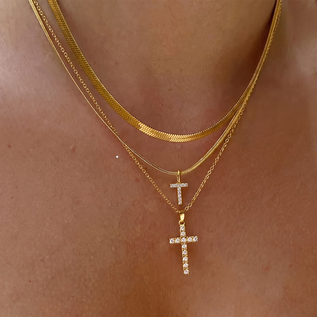 Christianartworkshop Sparkle Crystal Layered Initial Cross Necklace: Token of Personal Heavenly Grace - T - image 21